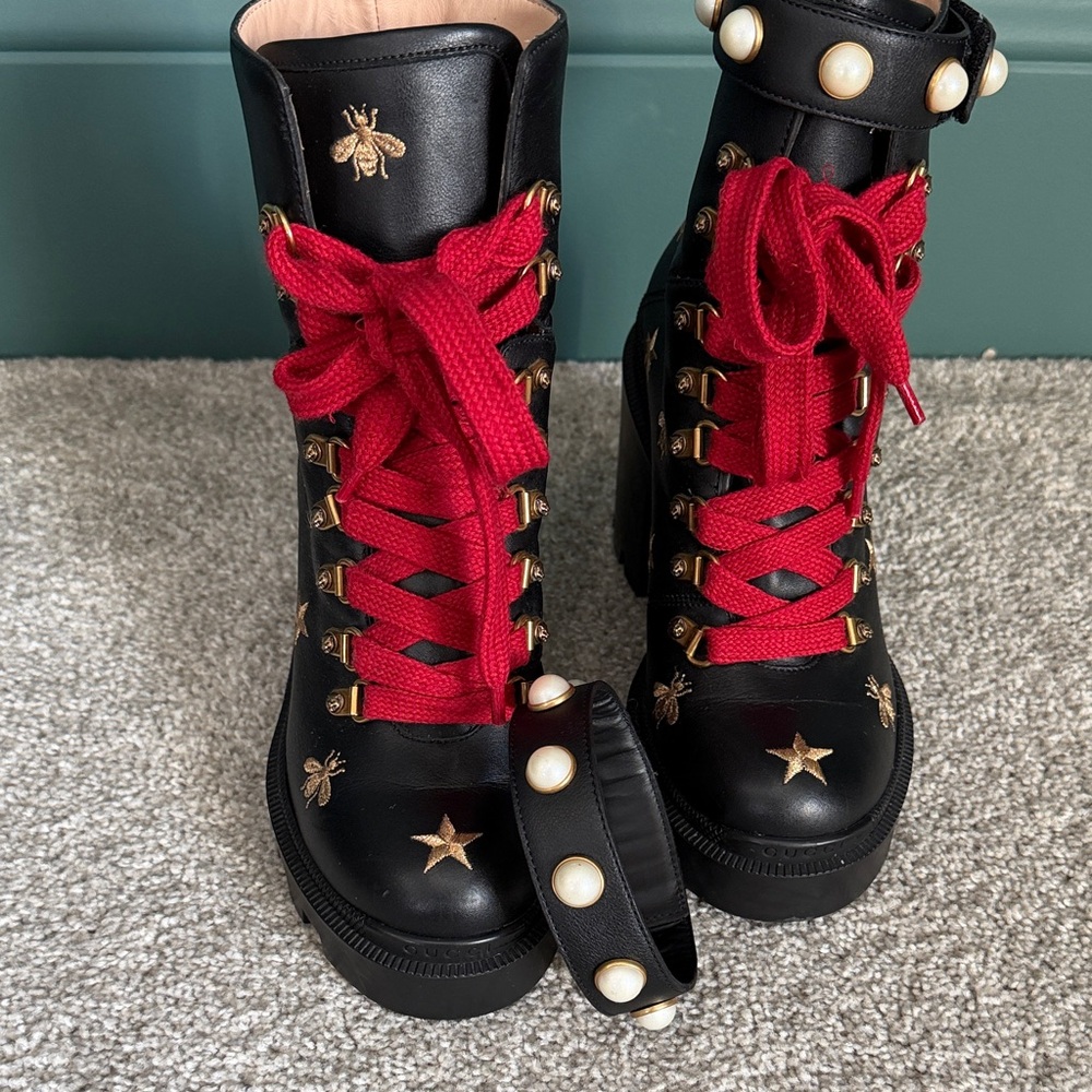 Gucci Combat Boots Removable Pearl Straps 7.5 100% Authentic - Picture 5 of 7